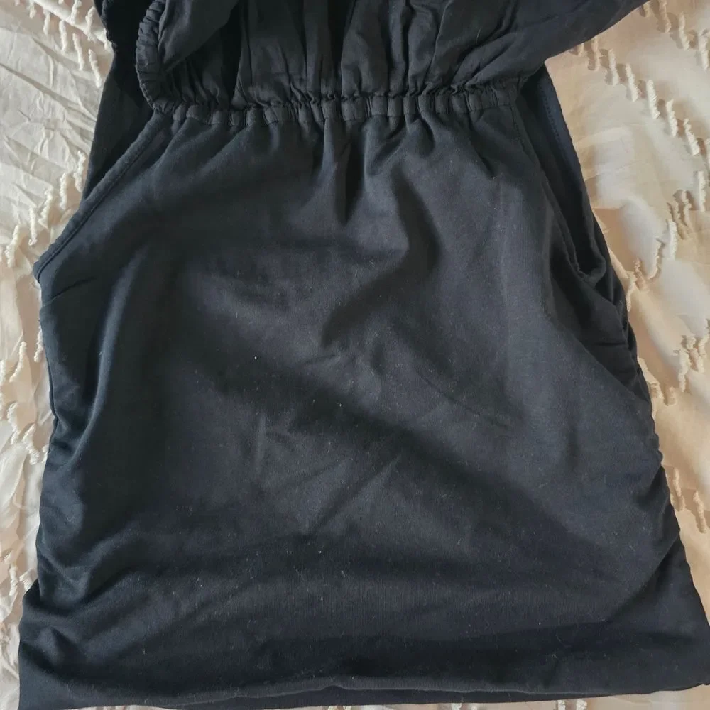 NWT J. Crew Black Off Shoulder Top with White Ruffle Trim